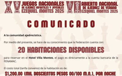 COMUNICADO Habitaciones disponibles en el Hotel Villa Montes