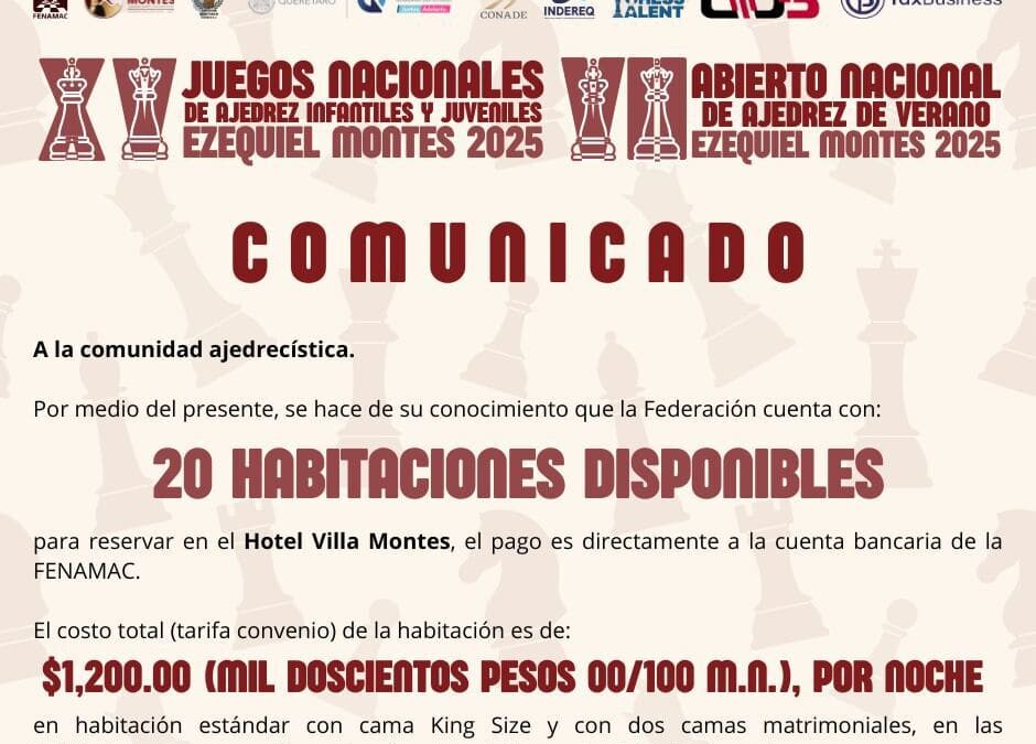 COMUNICADO Habitaciones disponibles en el Hotel Villa Montes