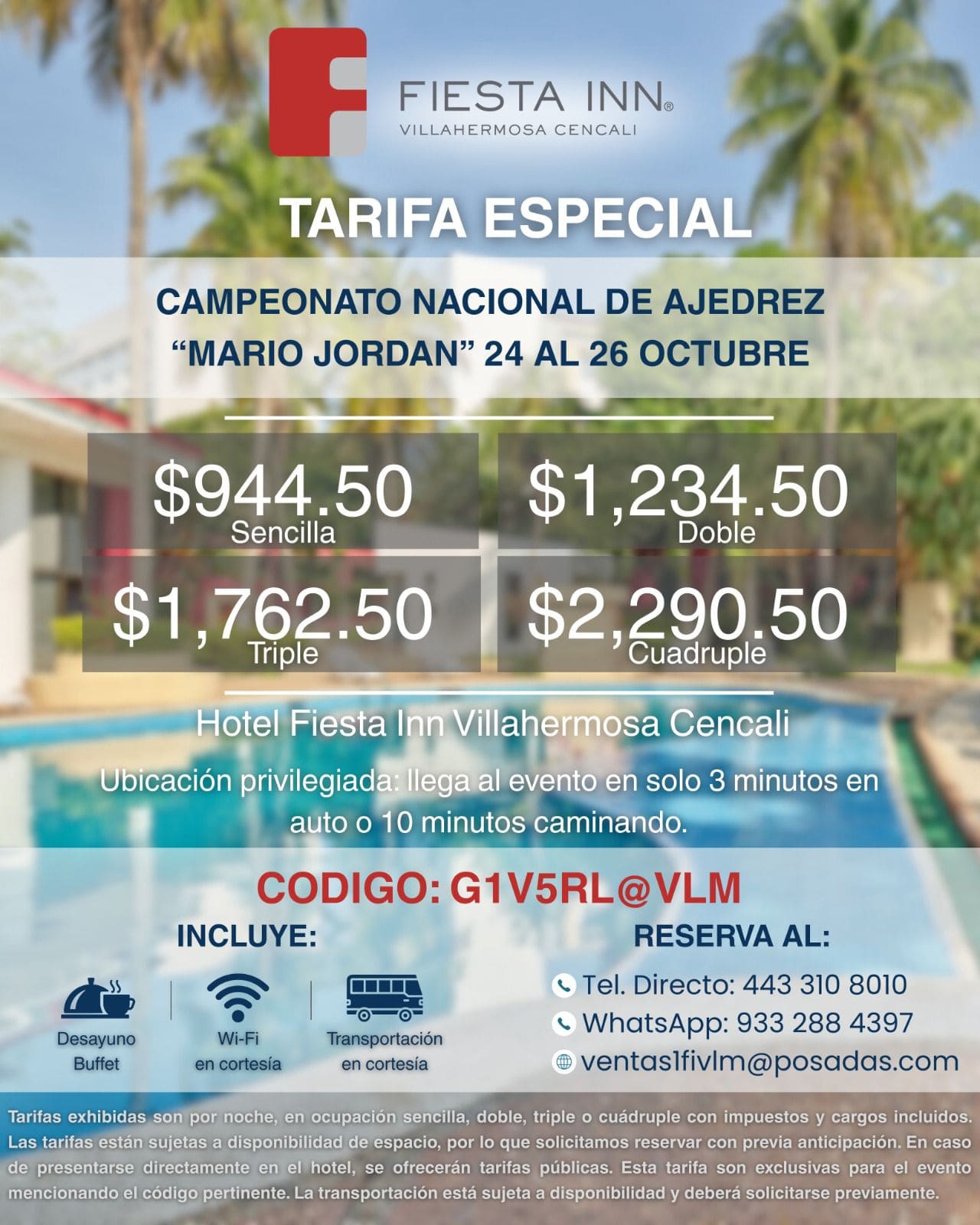 Tarifas especiales en Hotel Fiesta Inn para el Torneo Mario Jordán en Villahermosa