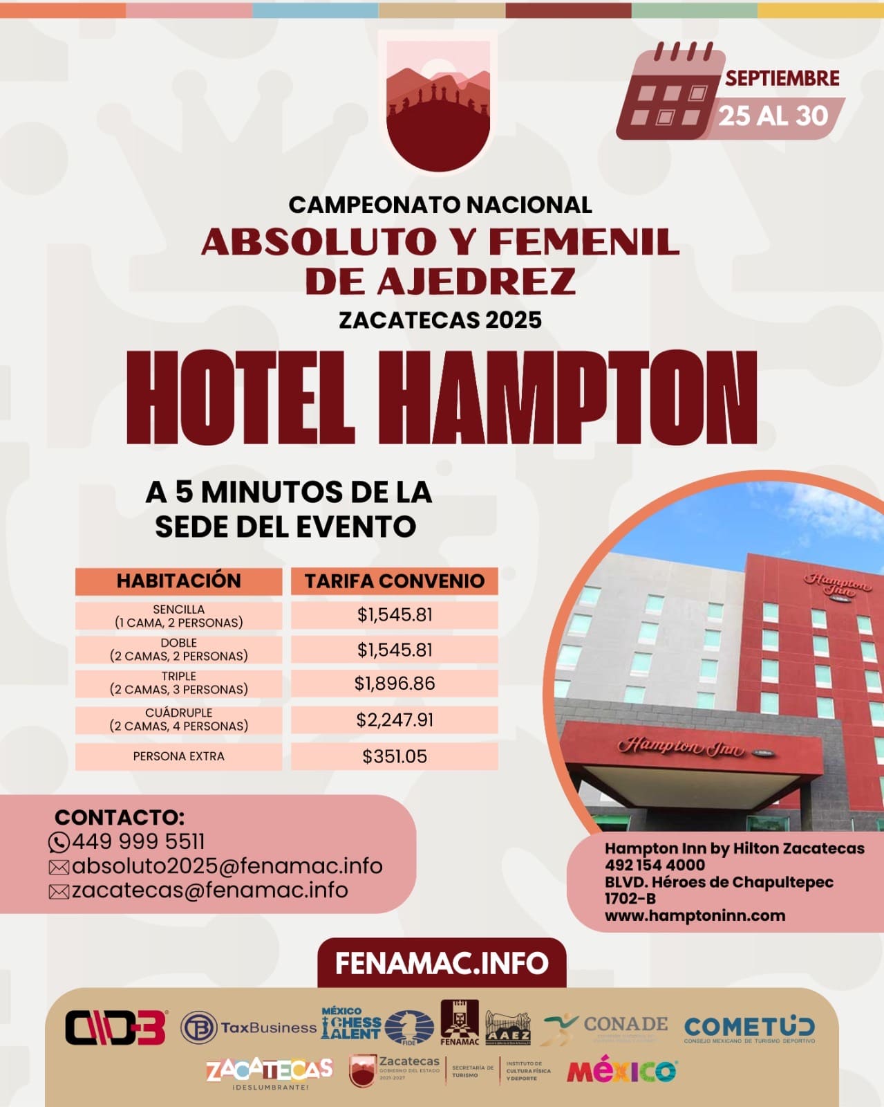 Tarifas preferenciales en Hotel Hampton Inn para el Campeonato Nacional Absoluto y Femenil 2025