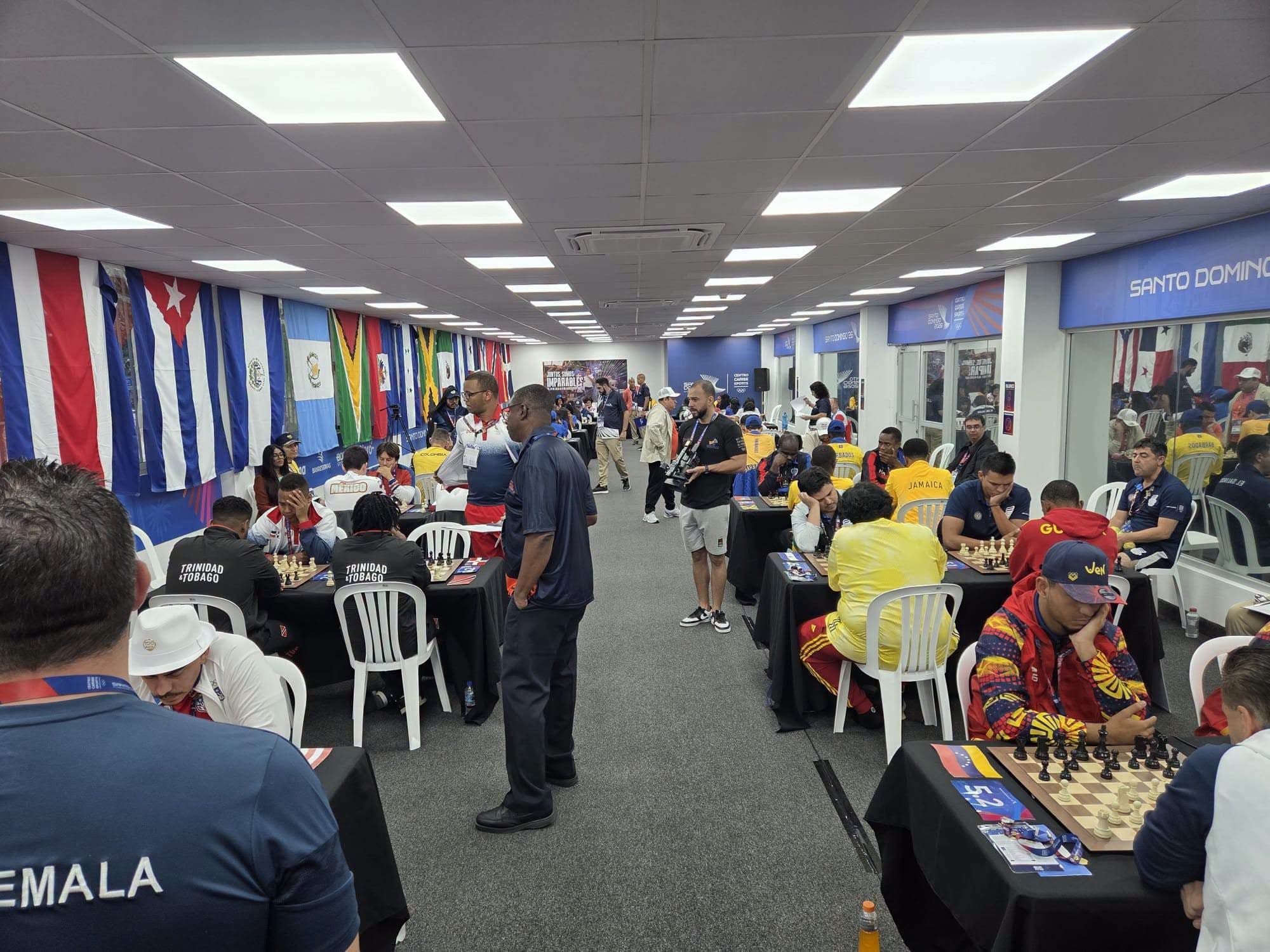 Vista de la sala de juego durante la segunda jornada del ajedrez en los XXV JCC Santo Domingo 2026