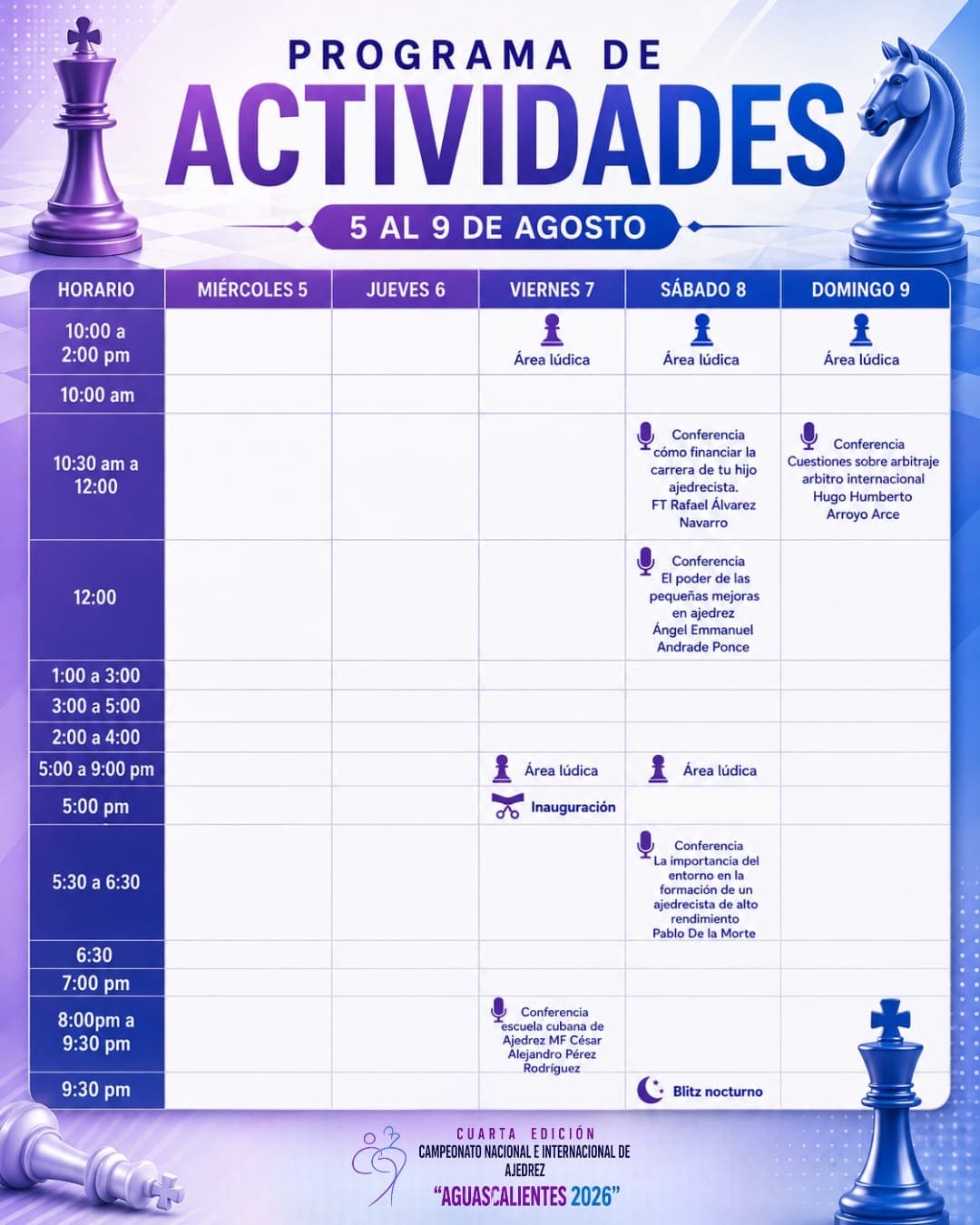 Programa de Actividades IV Nacional e Internacional Abierto de Ajedrez Aguascalientes 2026