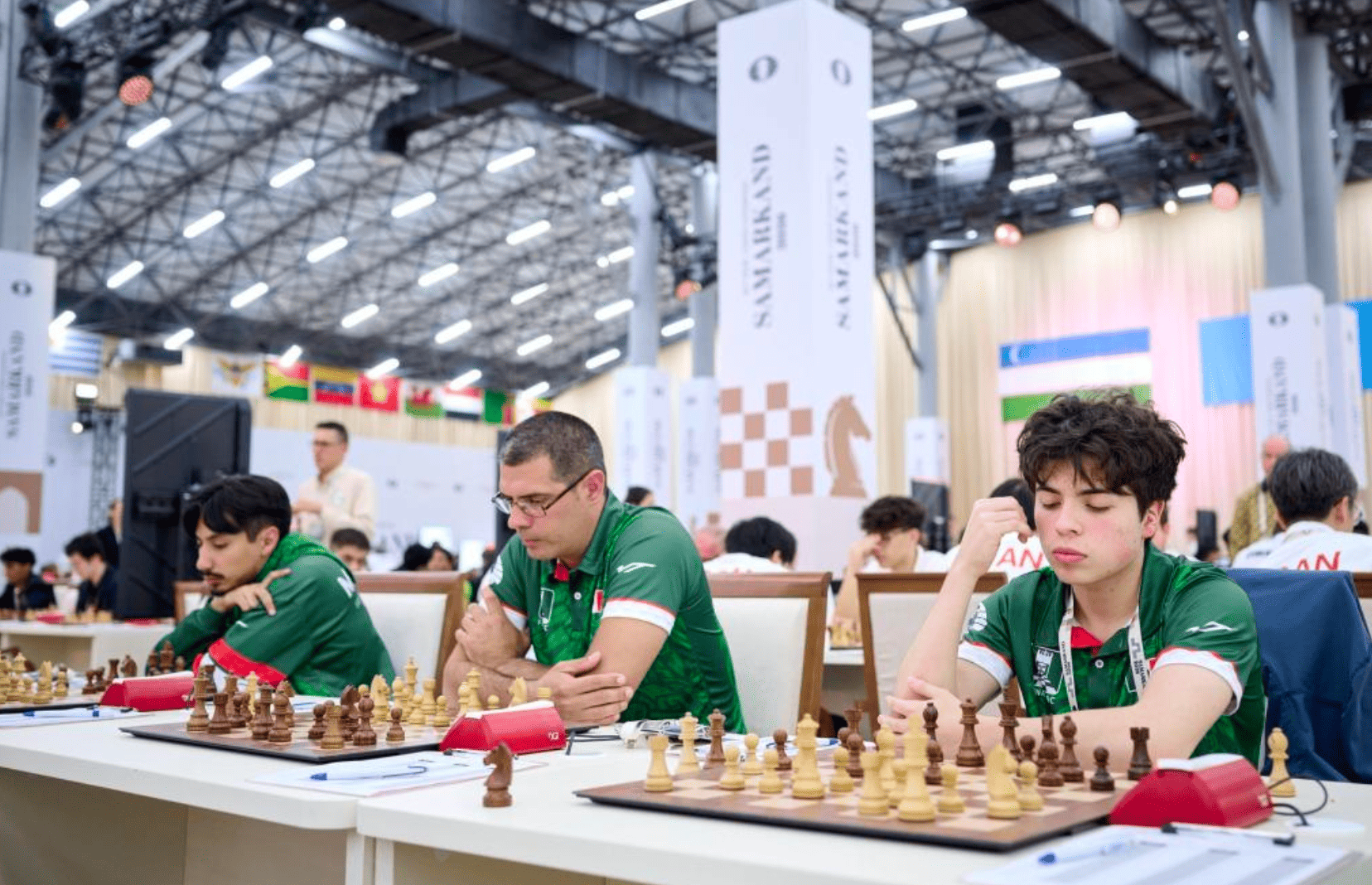 Selección mexicana Open durante la quinta ronda de la 46ª Olimpiada Mundial de Ajedrez FIDE, Samarcanda 2026