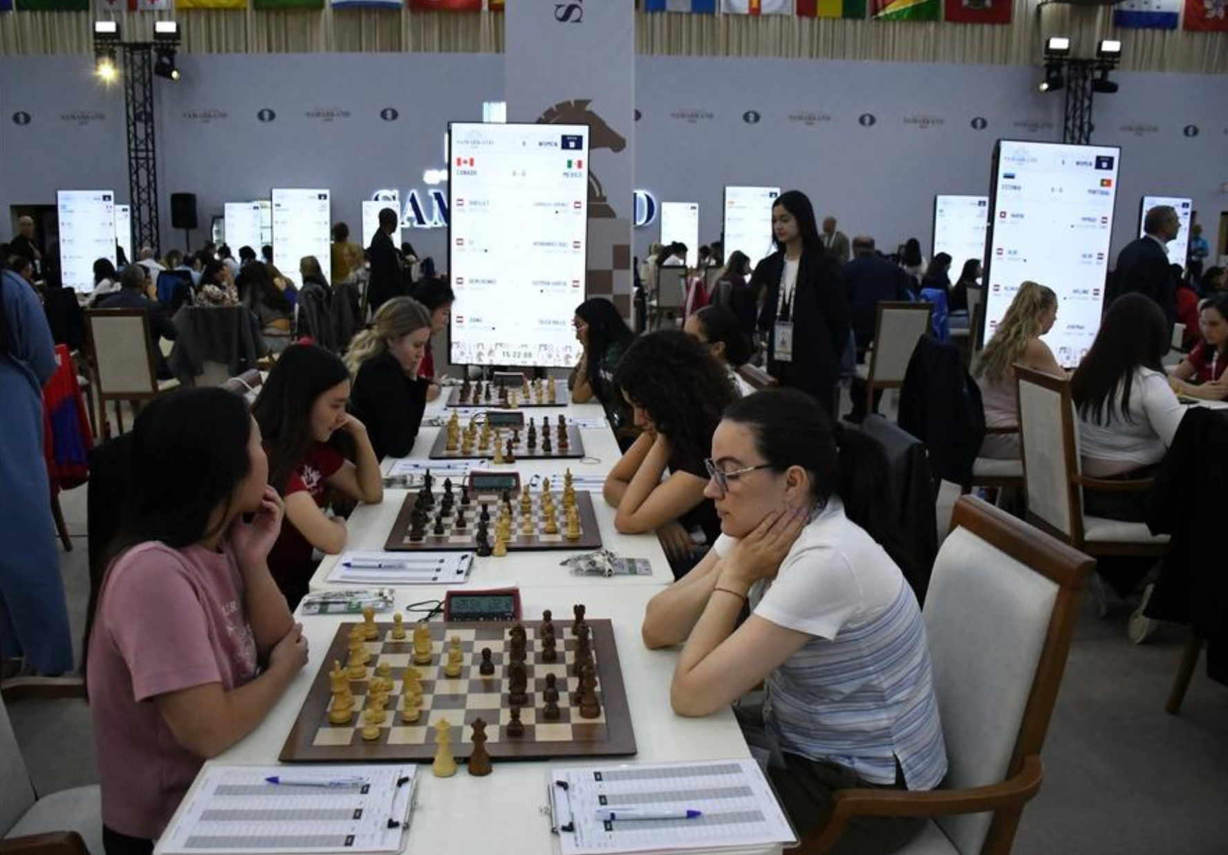 Selección mexicana Women durante la ronda 6 ante Canadá, en la 46ª Olimpiada Mundial de Ajedrez FIDE, Samarcanda 2026