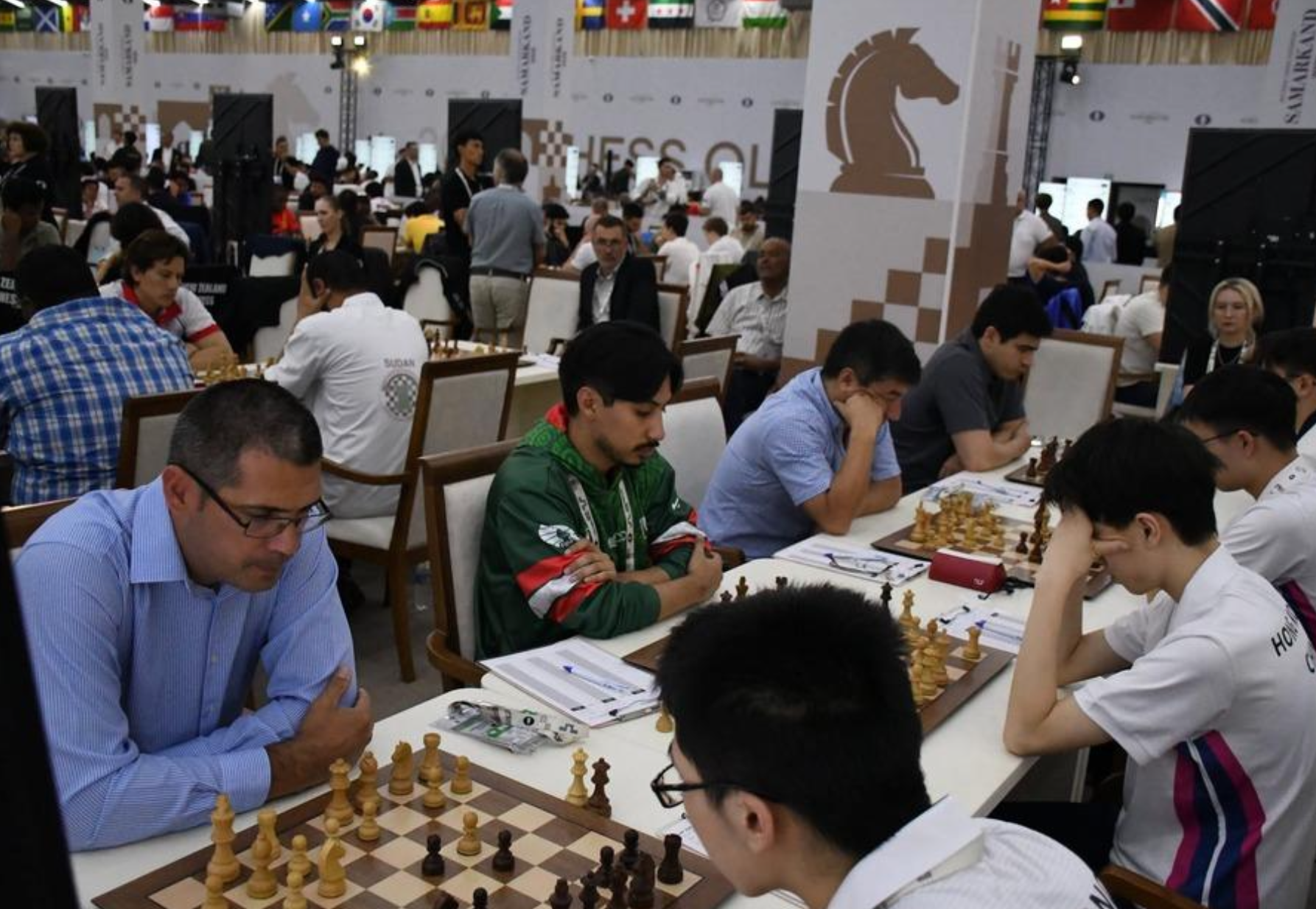 Selección mexicana Open durante la ronda 6 ante Hong Kong, China, en la 46ª Olimpiada Mundial de Ajedrez FIDE, Samarcanda 2026